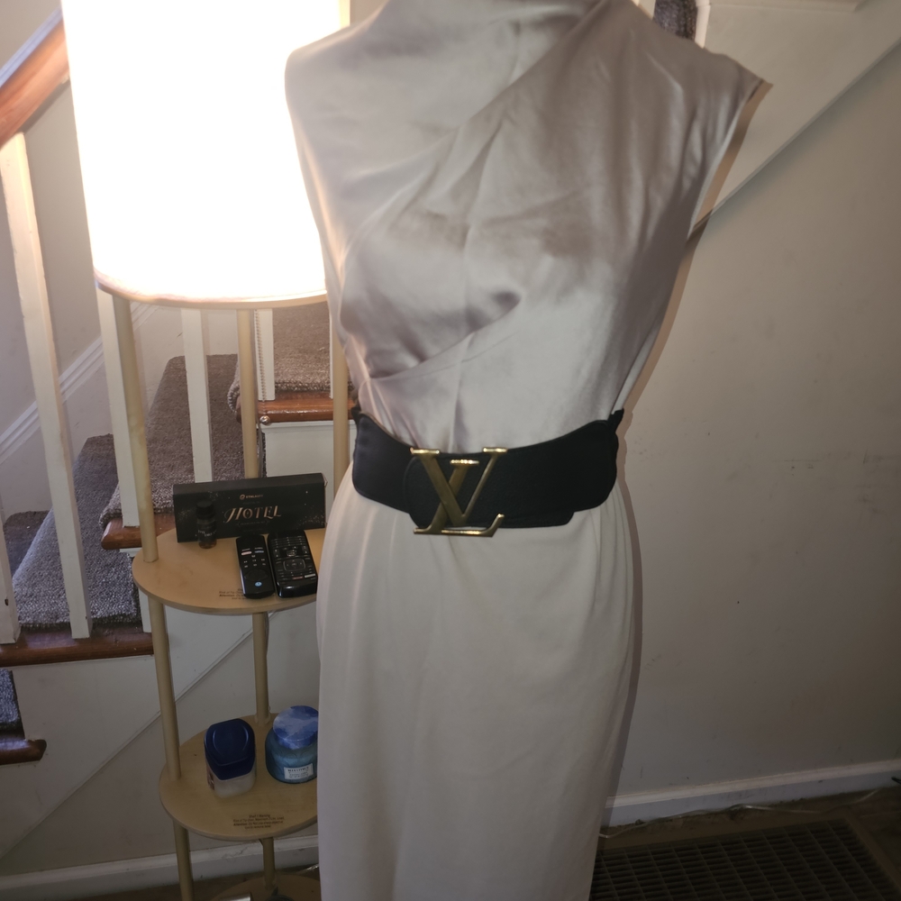 Halston Heritage Cream Dress Paired with Black Belt (Not Included)